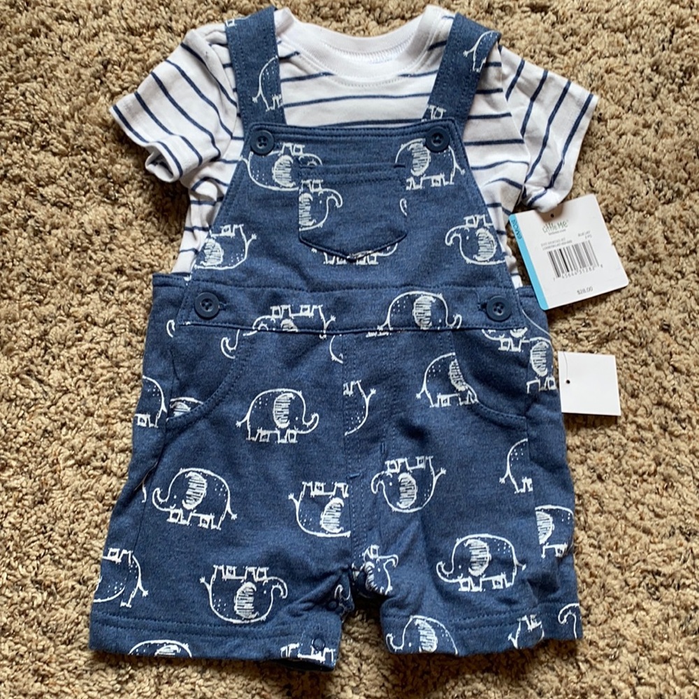 Infant boys elephant print shortall set